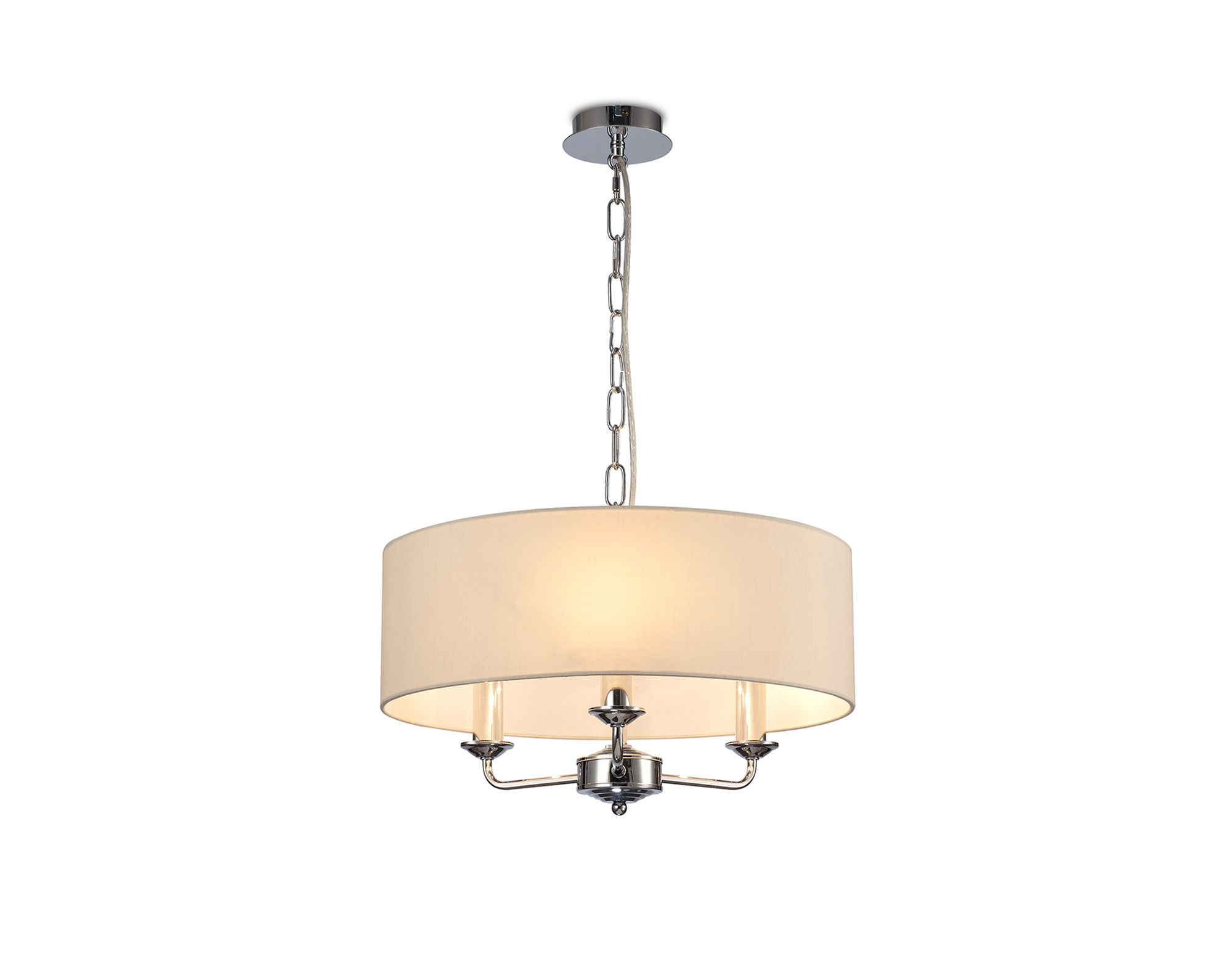 DK0010  Banyan 45cm 3 Light Pendant Polished Chrome, Ivory Pearl